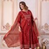 Elegant Red Anarkali 3-Piece Set ❤️✨