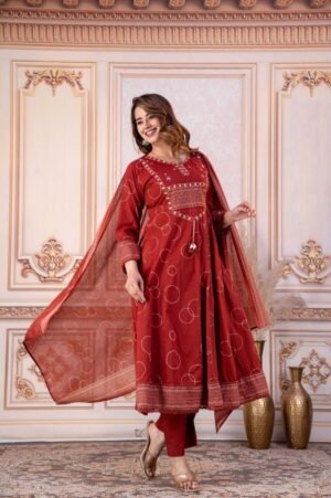 Elegant Red Anarkali 3-Piece Set ❤️✨