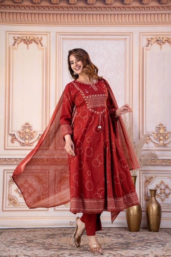 Elegant Red Anarkali 3-Piece Set ❤️✨