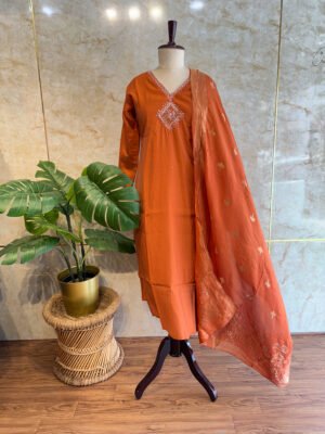 Mul Chanderi Rust Orange 3-Piece Set