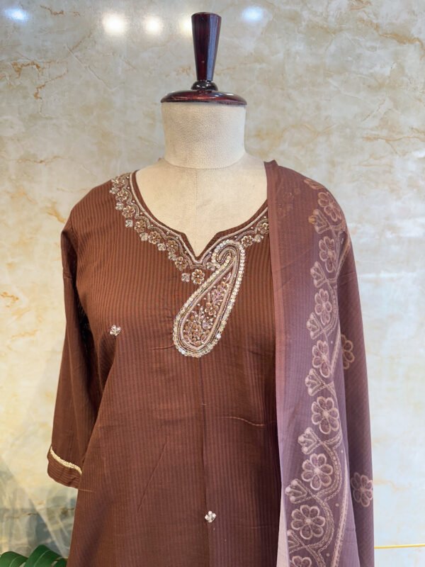 Elegant Brown Embroidery 3-Piece Set