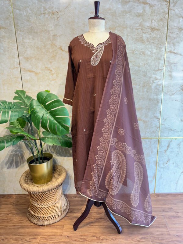 Elegant Brown Embroidery 3-Piece Set