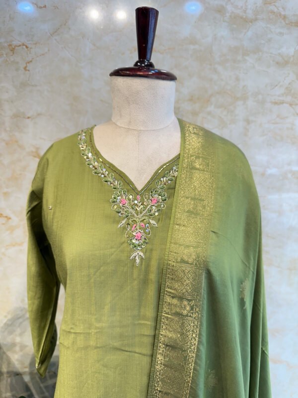 IMG_1776 Green Embroidery Chanderi 3-Piece Set
