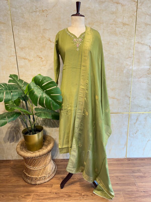 IMG_1777 Green Embroidery Chanderi 3-Piece Set