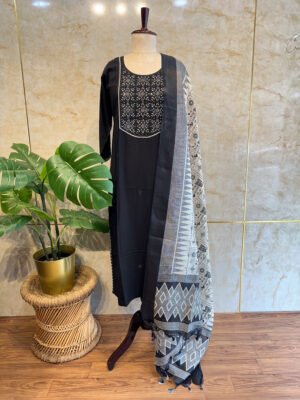 Black Embroidery 3-Piece Set with Detailed Mirror Work