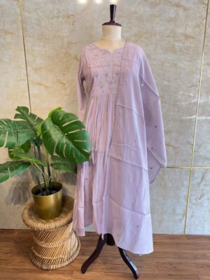 Elegant Purple Mul Chanderi 3-Piece Set