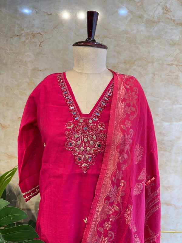IMG_1792 Elegant Pink Mirror Work Embroidery 3-Piece Set