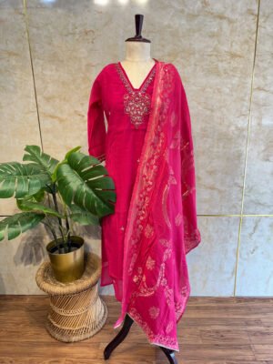 Elegant Pink Mirror Work Embroidery 3-Piece Set