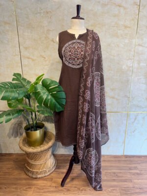 Elegant Brown Bandhini 3-Piece Set