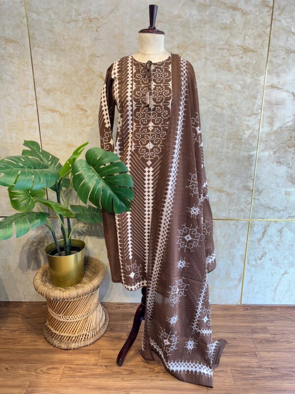 IMG_1814 Elegant Brown & Ivory Cotton 3-Piece Set