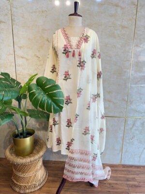 Elegant Cotton 3-Piece Set with Jaipur Block Print