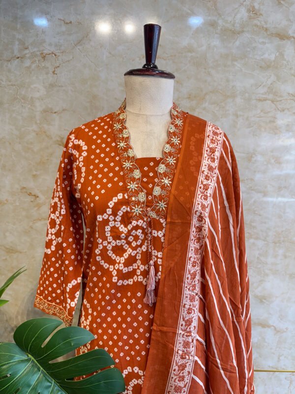 IMG_1824 Elegant Rust Orange Bandhini 3-Piece Set