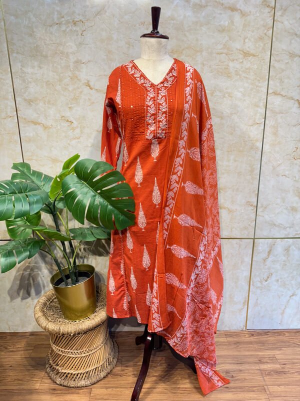 IMG_1843 Elegant Rust Orange Cotton 3-Piece Set