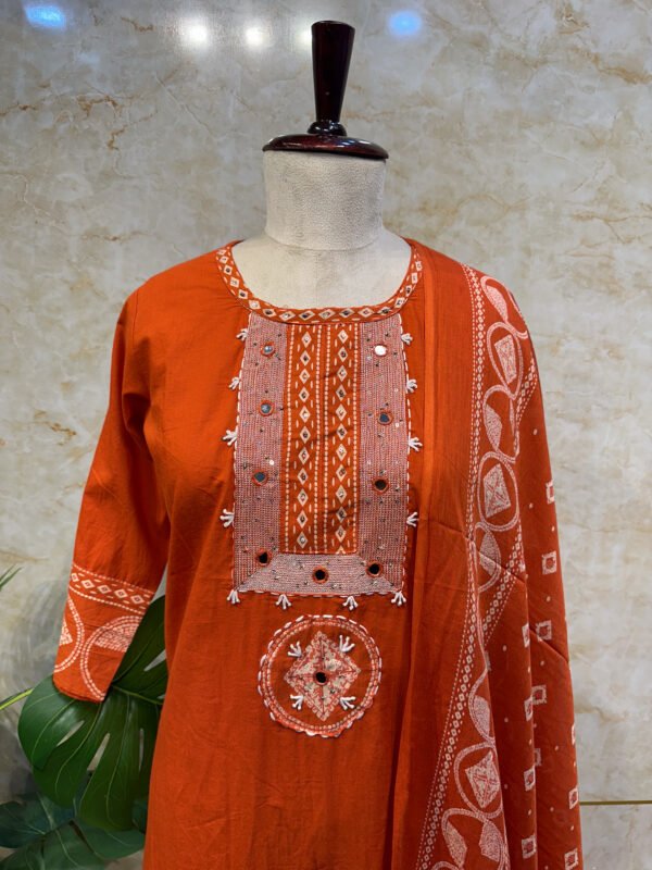 IMG_1845 Cotton Rust Orange Mirror Work 3-Piece Set