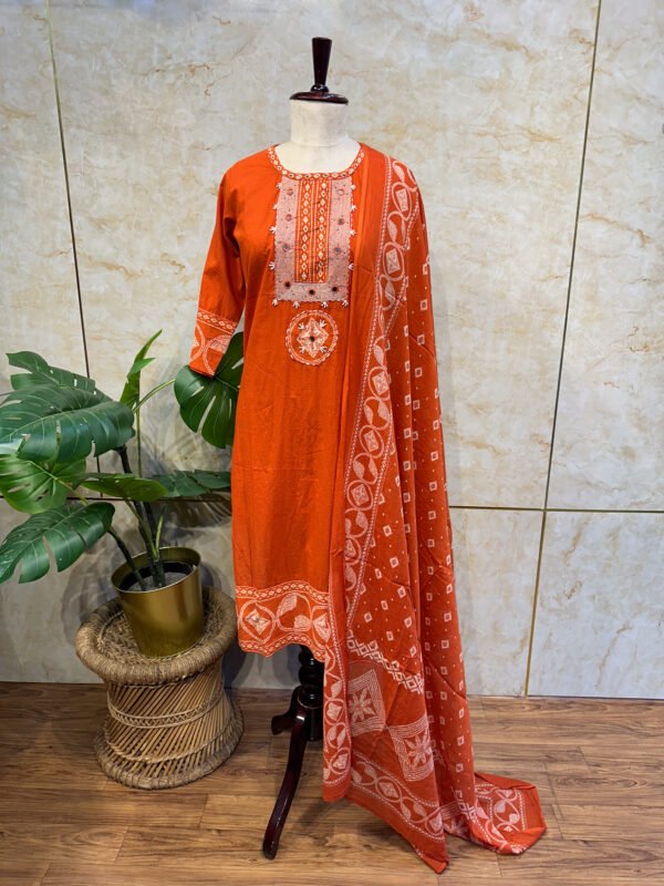 IMG_1846 Cotton Rust Orange Mirror Work 3-Piece Set