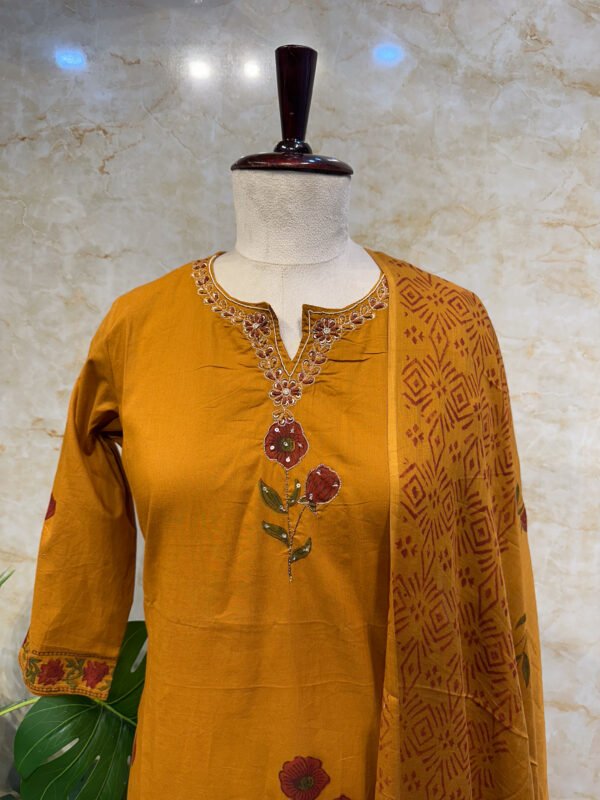 IMG_1848 Mustard Yellow 3-Piece Set with Red Flower Block Print