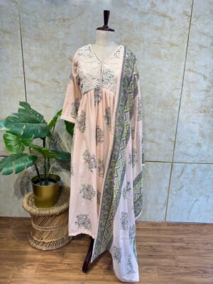 Pink Mul Cotton Anarkali 3-Piece Set