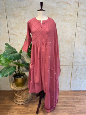 Pink Cotton 3-Piece Set with Elegant Thread Embroidery